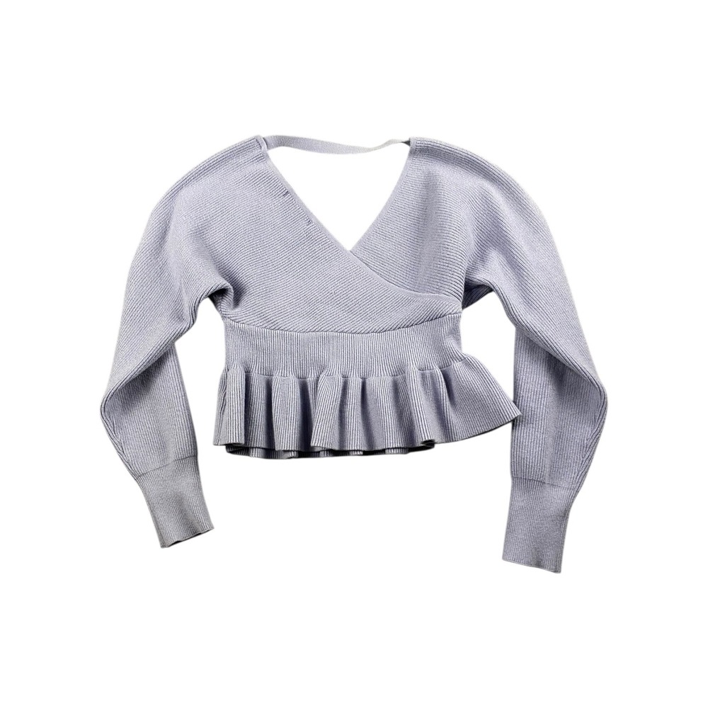 ZESICA Womens Light Blue Ribbed Knit Peplum Wrap VNeck LS Size Small Sweater Top - Picture 5 of 5